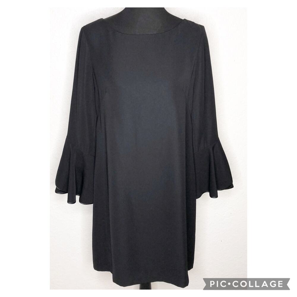 WHBM black flared ruffle sleeve shift dress size 12